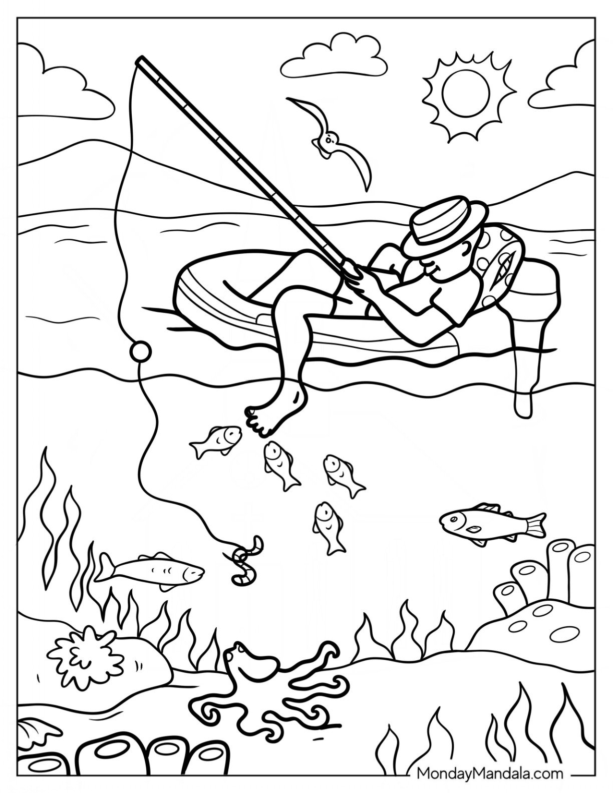20 Fishing Coloring Pages Free PDF Printables
