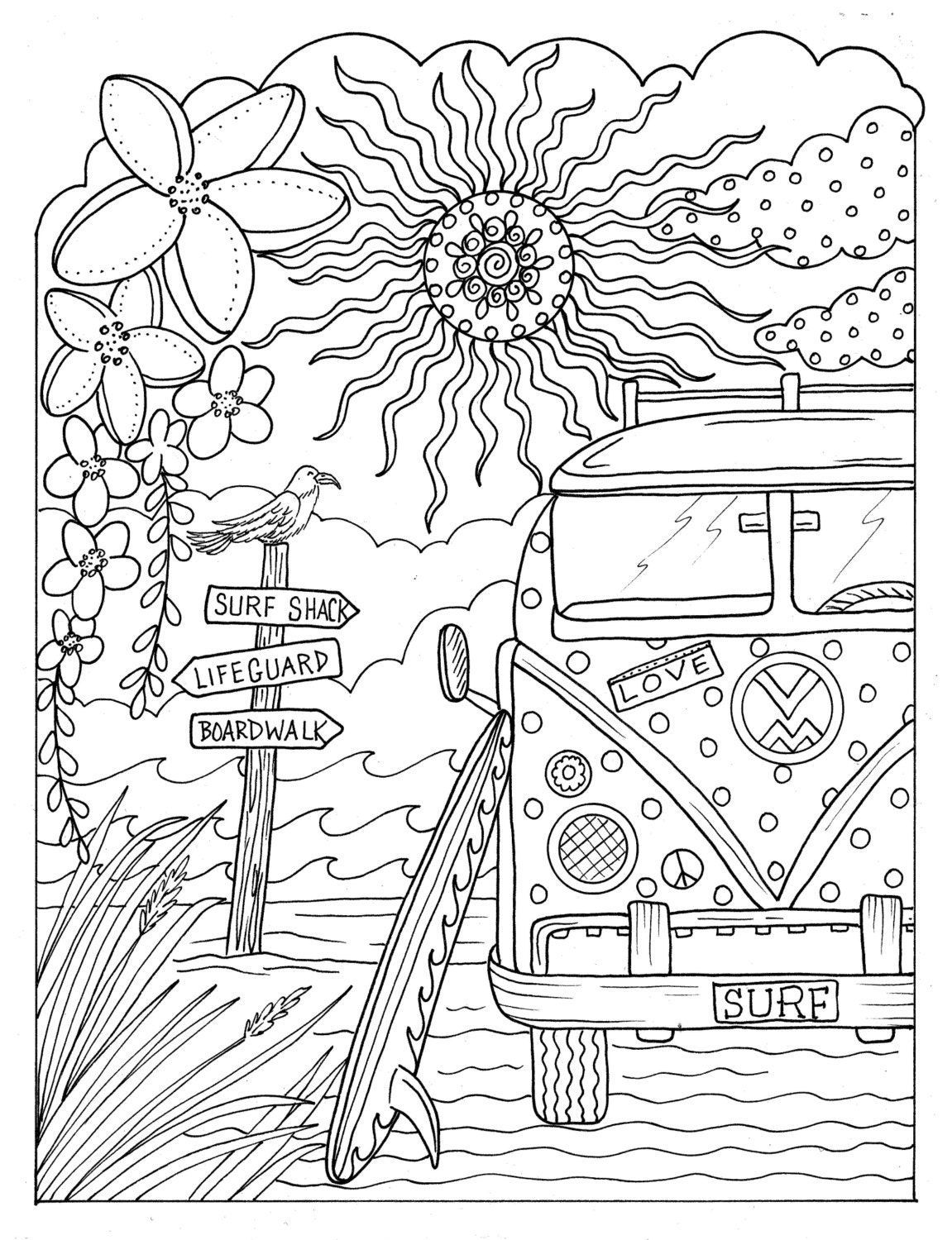 5 Pages Beachy Escape Coloring Digital Color Pages Shells Ocean Surf 5 Pages Beachy Escape Coloring Digital Color Pages Shells Ocean Surf