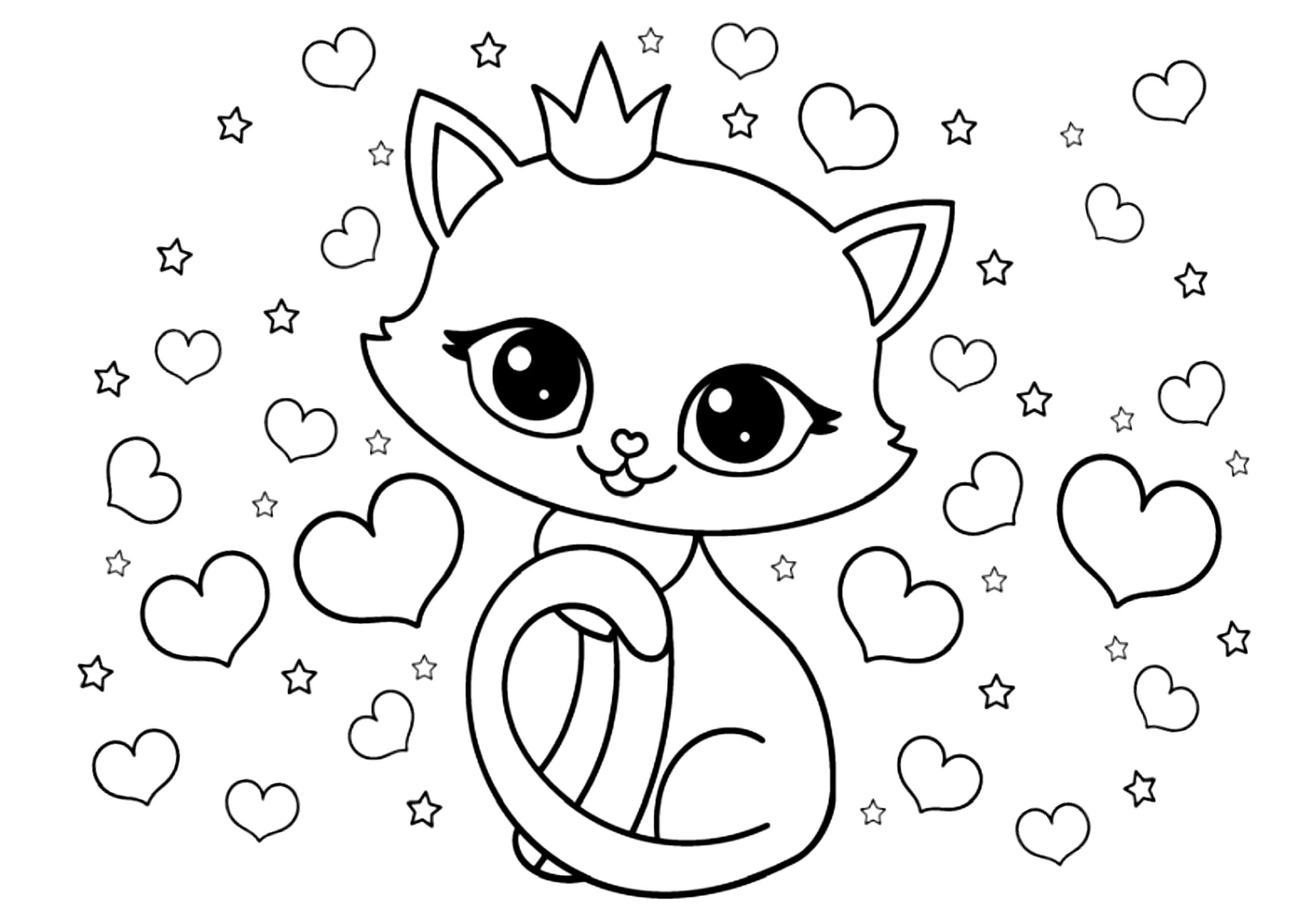 A Cat Princess Surrounded By Many Hearts Cat Coloring Pages A Cat Princess Surrounded By Many Hearts Cat Coloring Pages