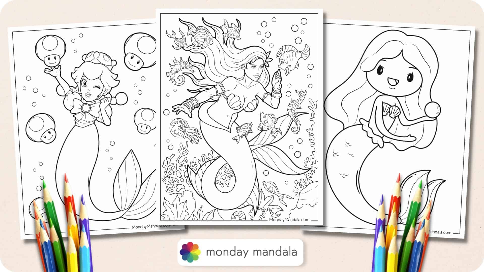 Adult Mermaid Coloring Pages 2025 