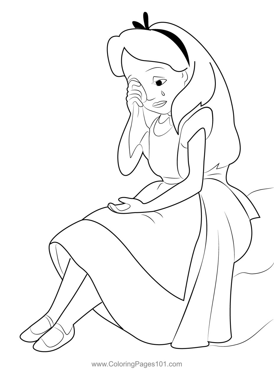 Alice Crying Coloring Page For Kids Free Alice In Wonderland 