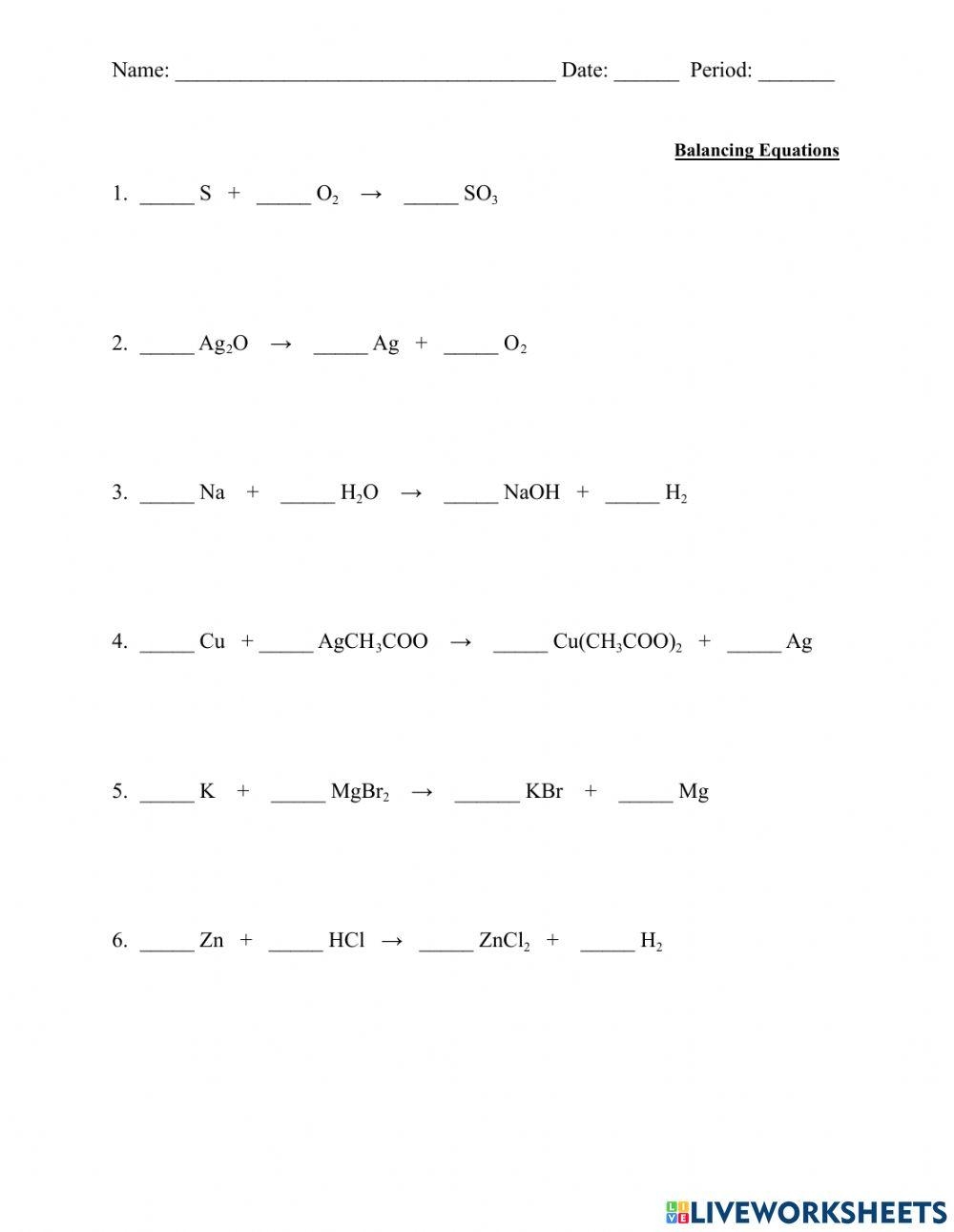 Balancing Equations Worksheet For High School Live Worksheets Balancing Equations Worksheet For High School Live Worksheets