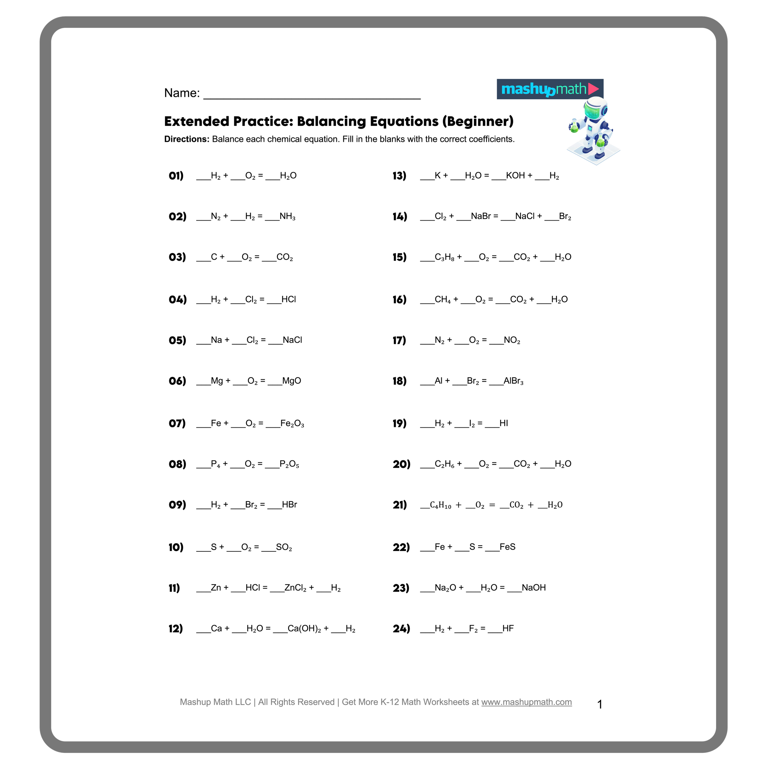 Balancing Equations Worksheet Library Mashup Math Balancing Equations Worksheet Library Mashup Math