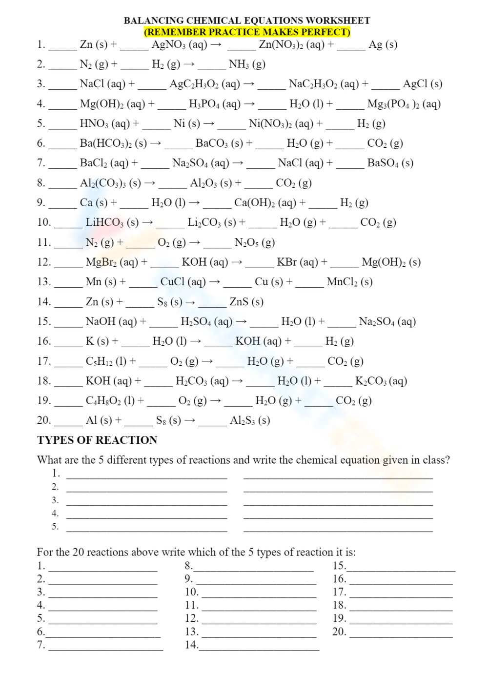 Balancing Equations Worksheets Free Distance Learning Balancing Equations Worksheets Free Distance Learning