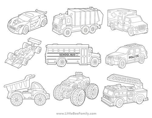 Cars Coloring Page Little Bee Family