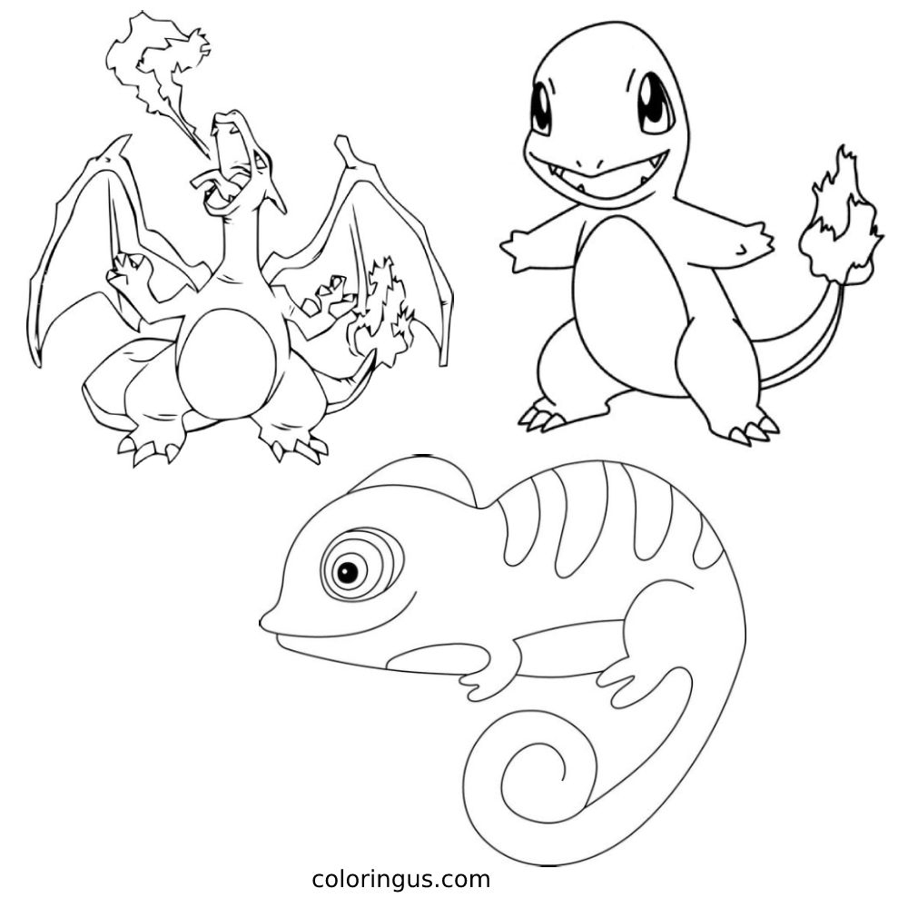 Charmander Charmeleon Charizard Coloring Page