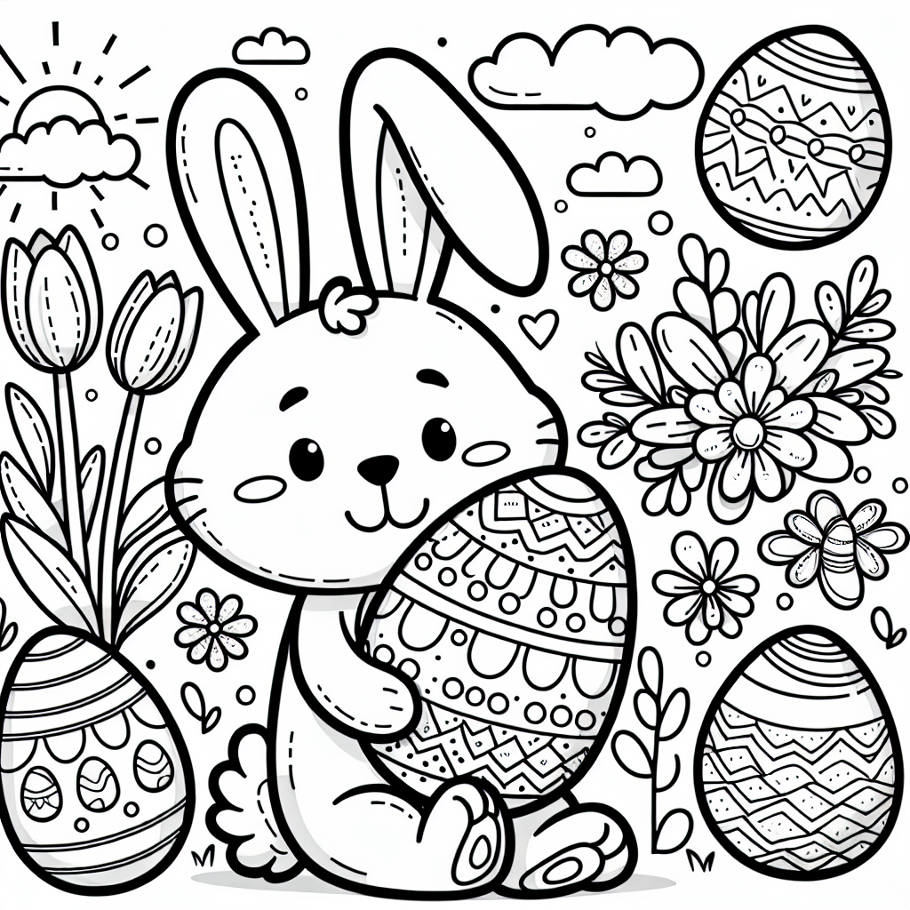 Coloring Page Whimsical Bunny Holding Easter Egg Color Page For Kids