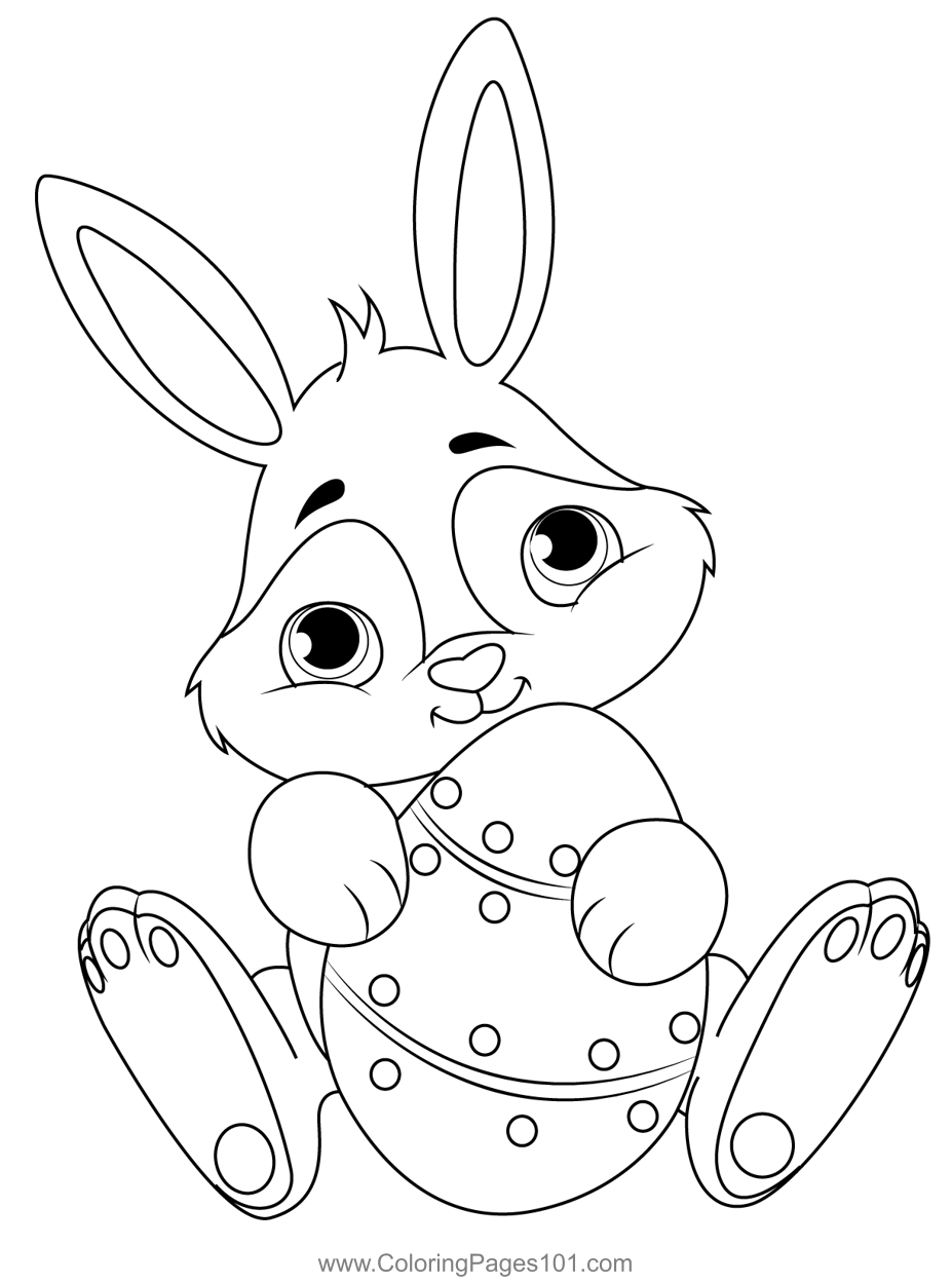 Cute Easter Bunny With Egg Coloring Page For Kids Free Easter Cute Easter Bunny With Egg Coloring Page For Kids Free Easter