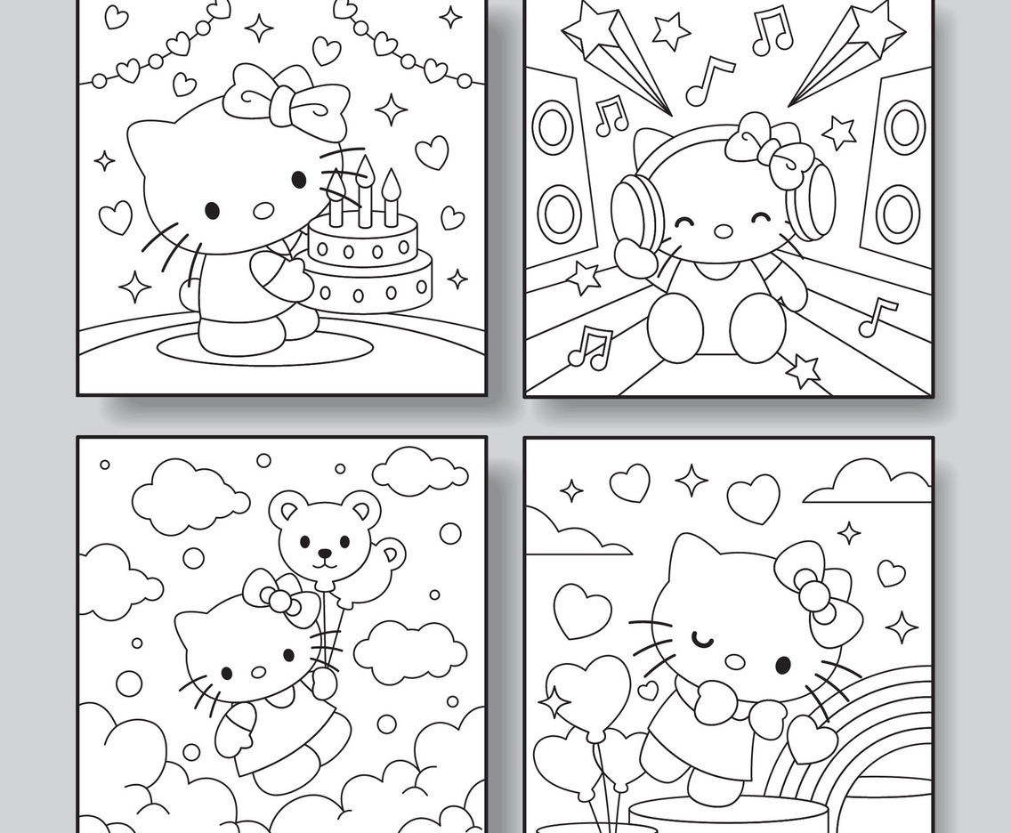 Cute Kitty Cat Coloring Pages FreeVectors