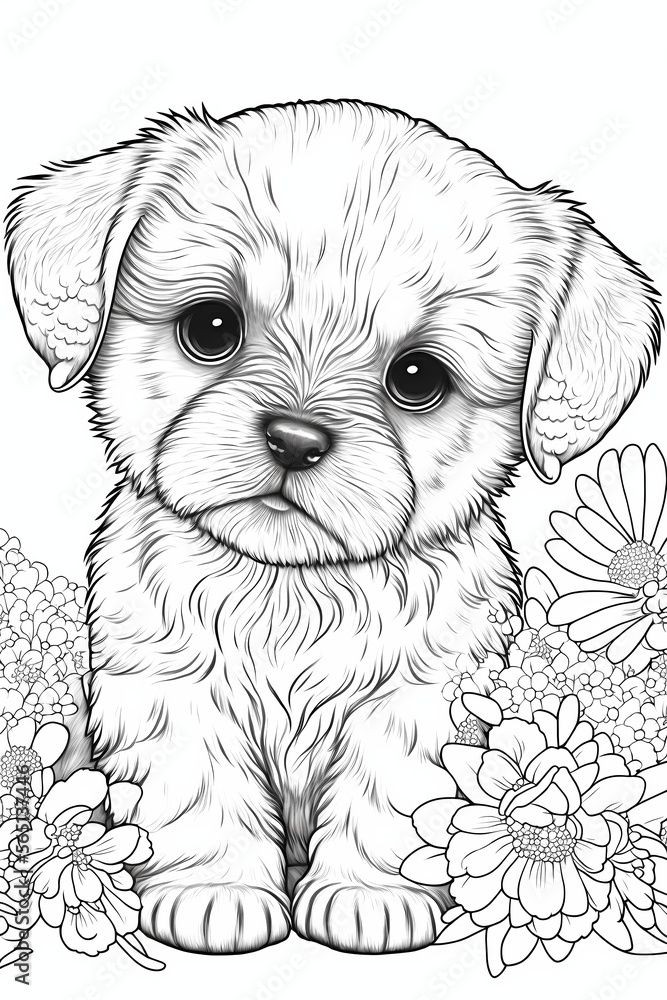 Cute Puppy Dog Coloring Book Page For Coloring Book Doodling For Kids 