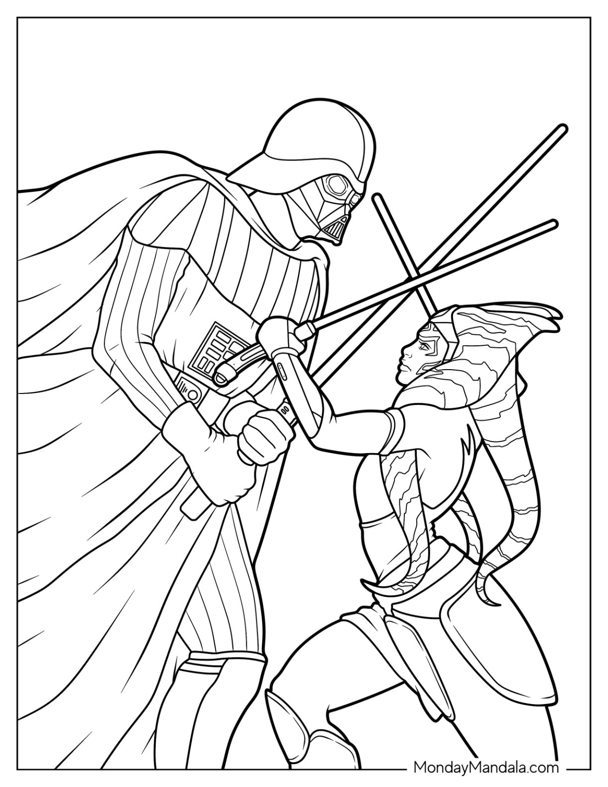 Darth Vader Fights Ahsoka Star Wars Coloring Pages