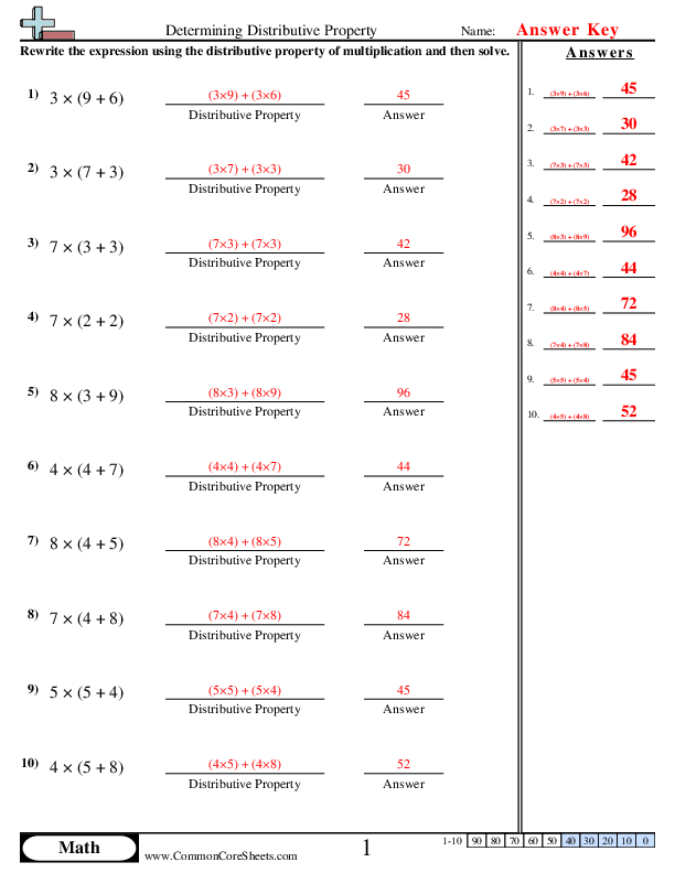 distributive property worksheet
