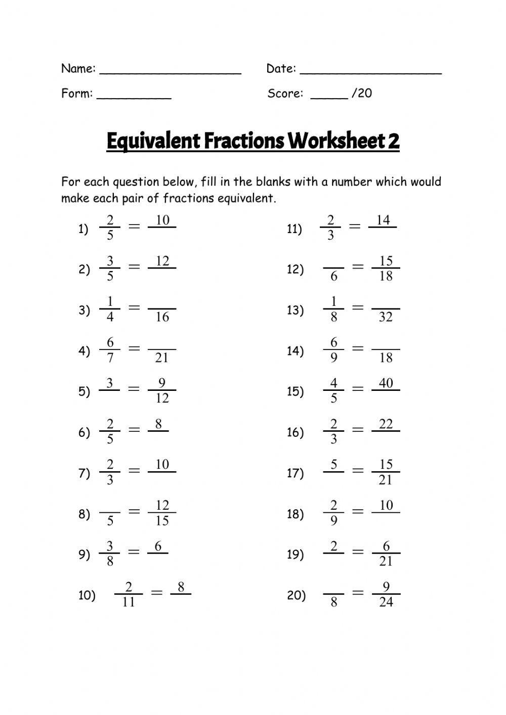 Equivalent Fractions Worksheet 2 Worksheet Worksheets Library Equivalent Fractions Worksheet 2 Worksheet Worksheets Library