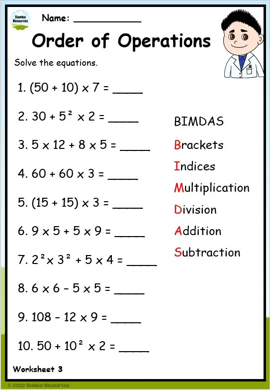 order of operations math worksheets
