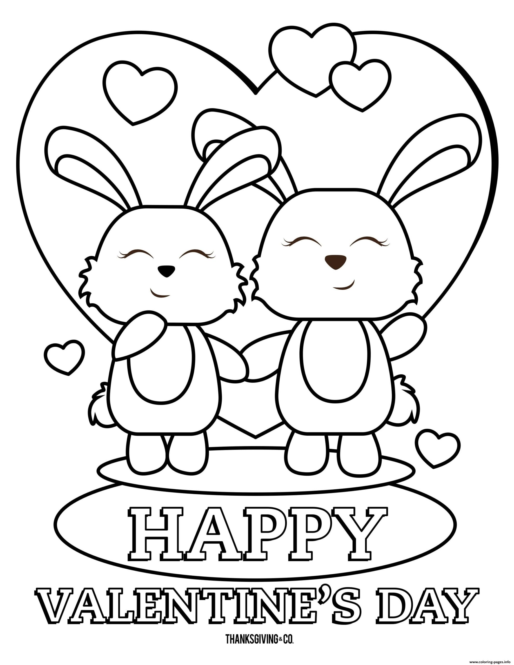 Happy Valentines Day Bunnies Coloring Page Printable Happy Valentines Day Bunnies Coloring Page Printable