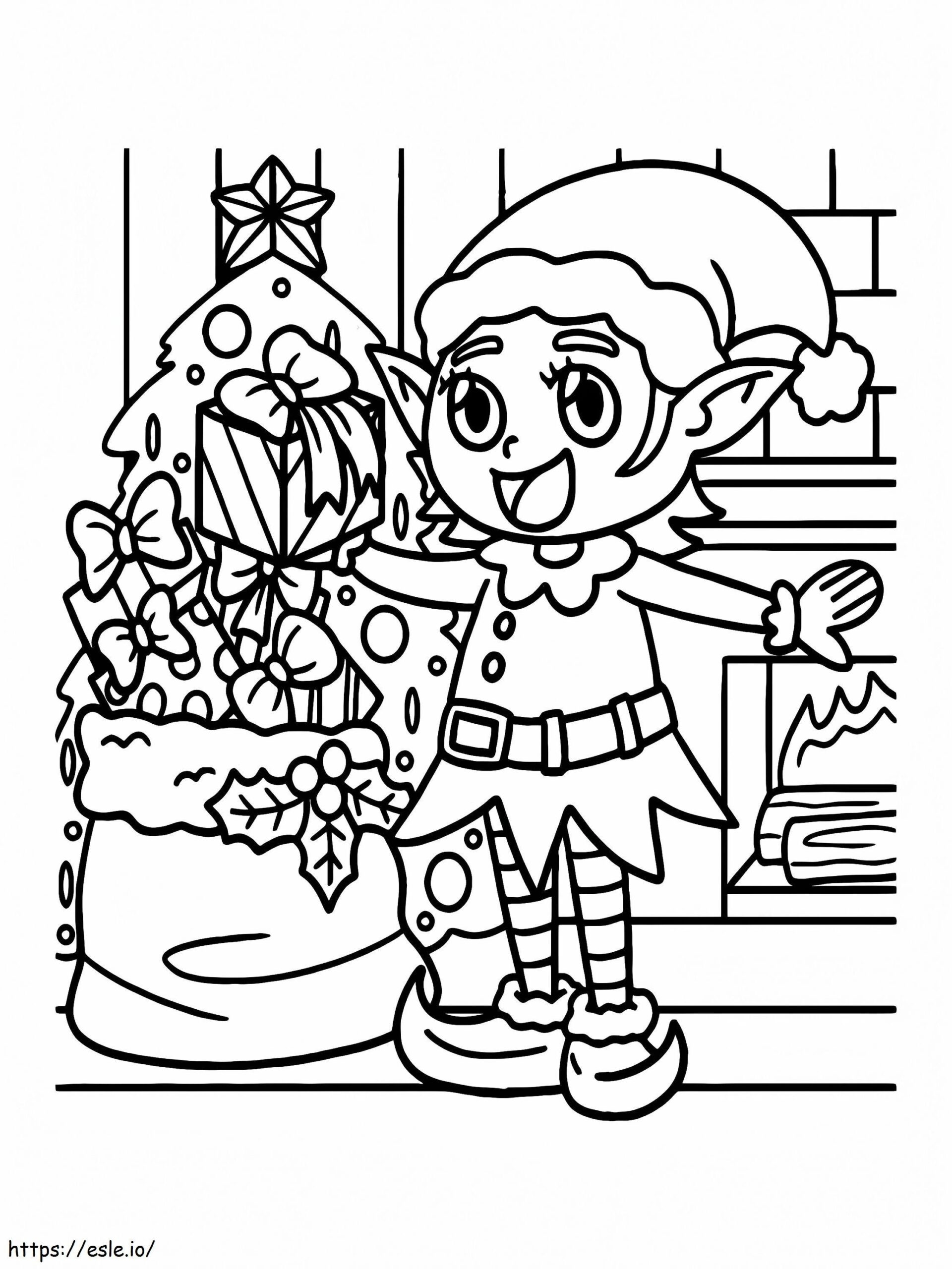Joyous Christmas Elf Coloring Page