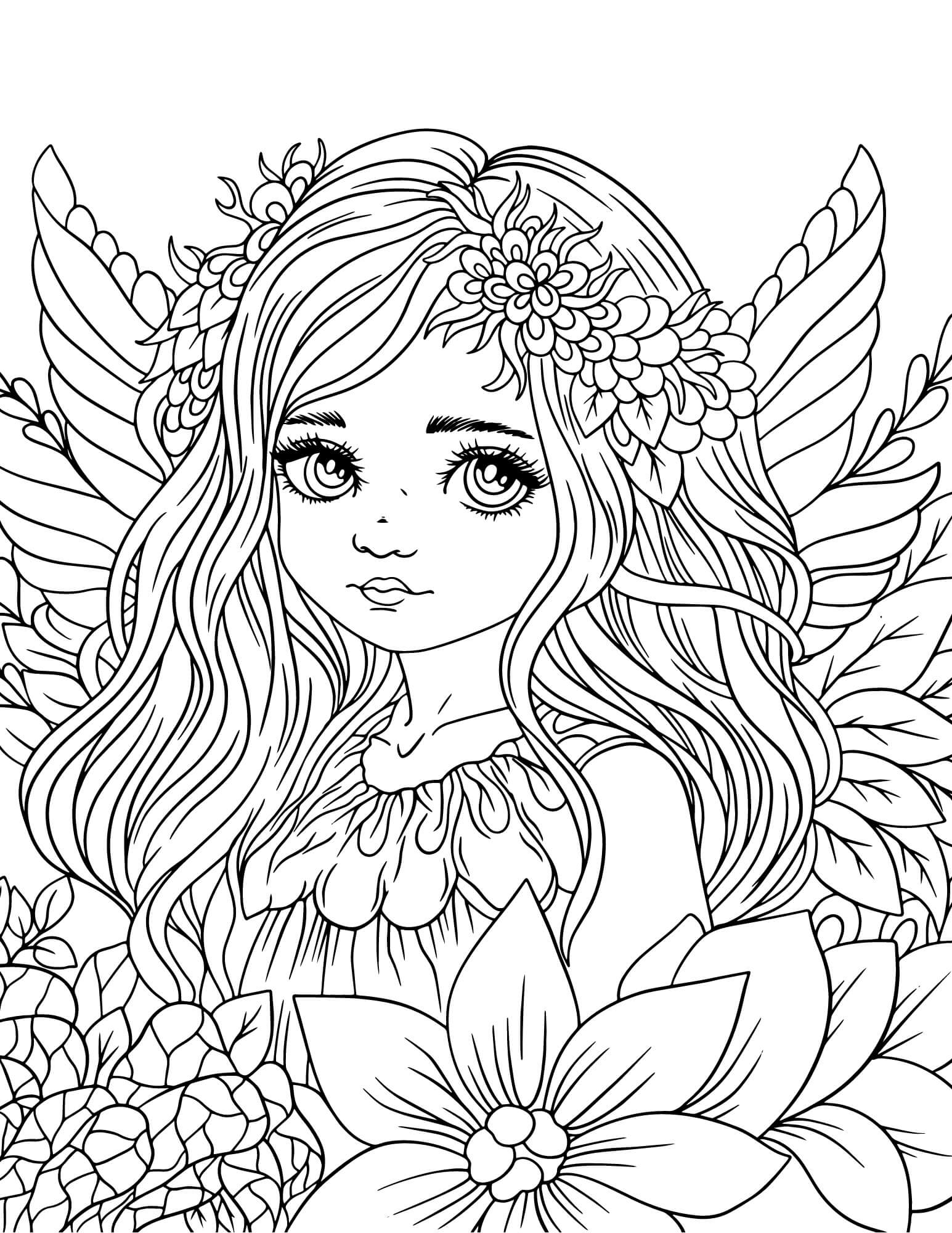 Mandala Fairy With Flower Coloring Page Download Print Now 