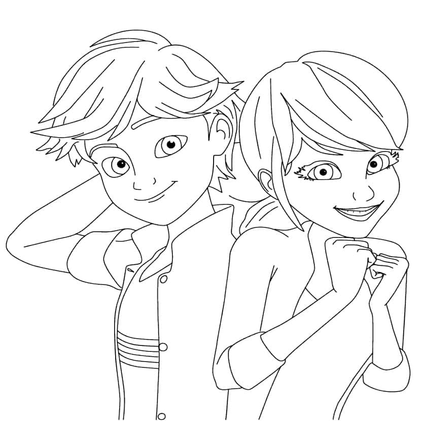 Miraculous Ladybug With Cat Noir Coloring Page Free Printable 