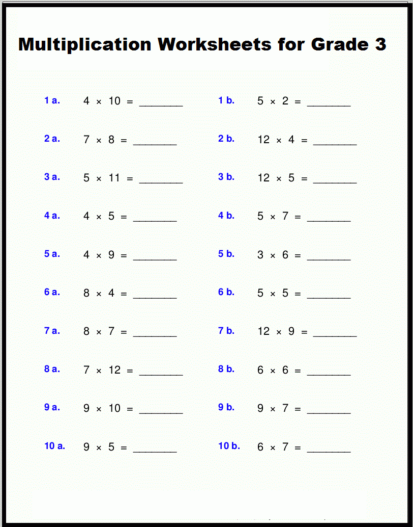 Multiplication Worksheets For Grade 3 The Multiplication Table