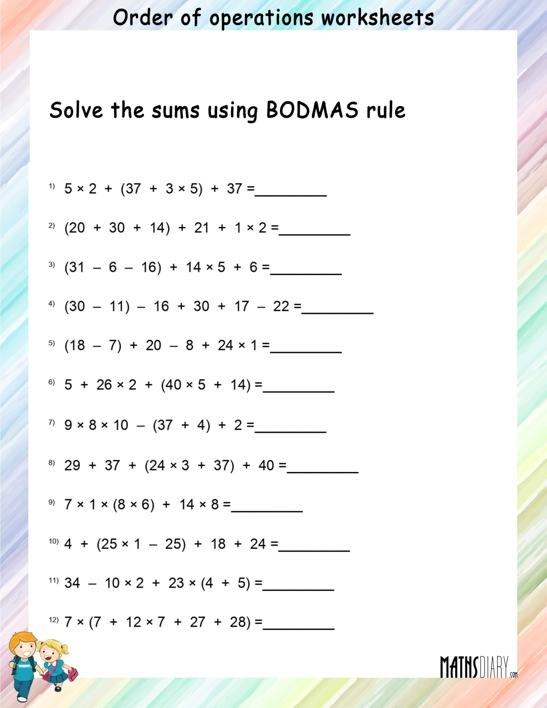 Order Of Operations Math Worksheets Worksheets Library