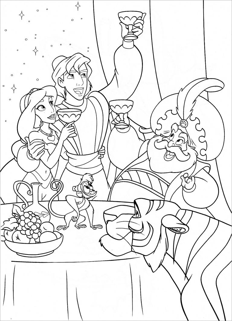 Princess Jasmine Prince Aladdin And The Sultan Abu Rajah Coloring Princess Jasmine Prince Aladdin And The Sultan Abu Rajah Coloring