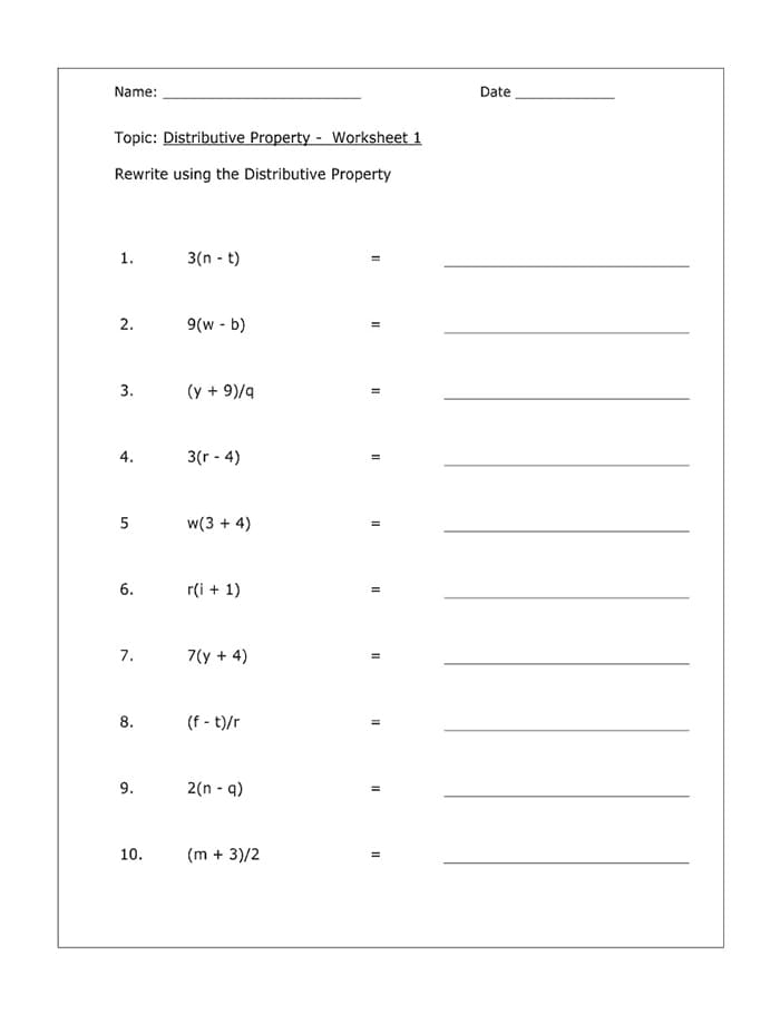 Printable Distributive Property Worksheet Easy Free Download And