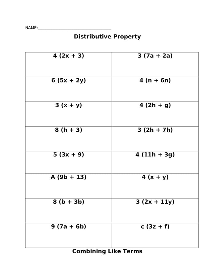 Printable Distributive Property Worksheet Free Free Download And 