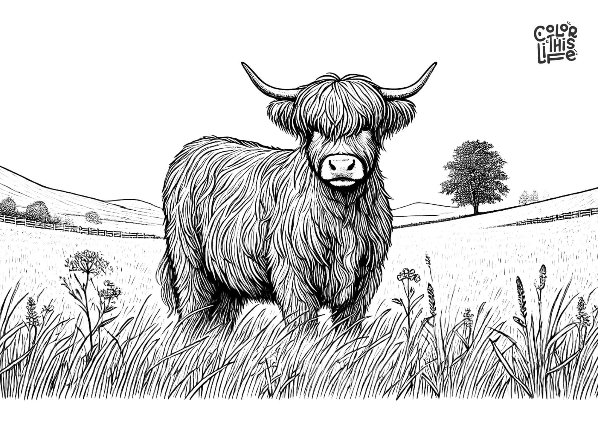 Realistic Highland Cow Coloring Page Color This Life