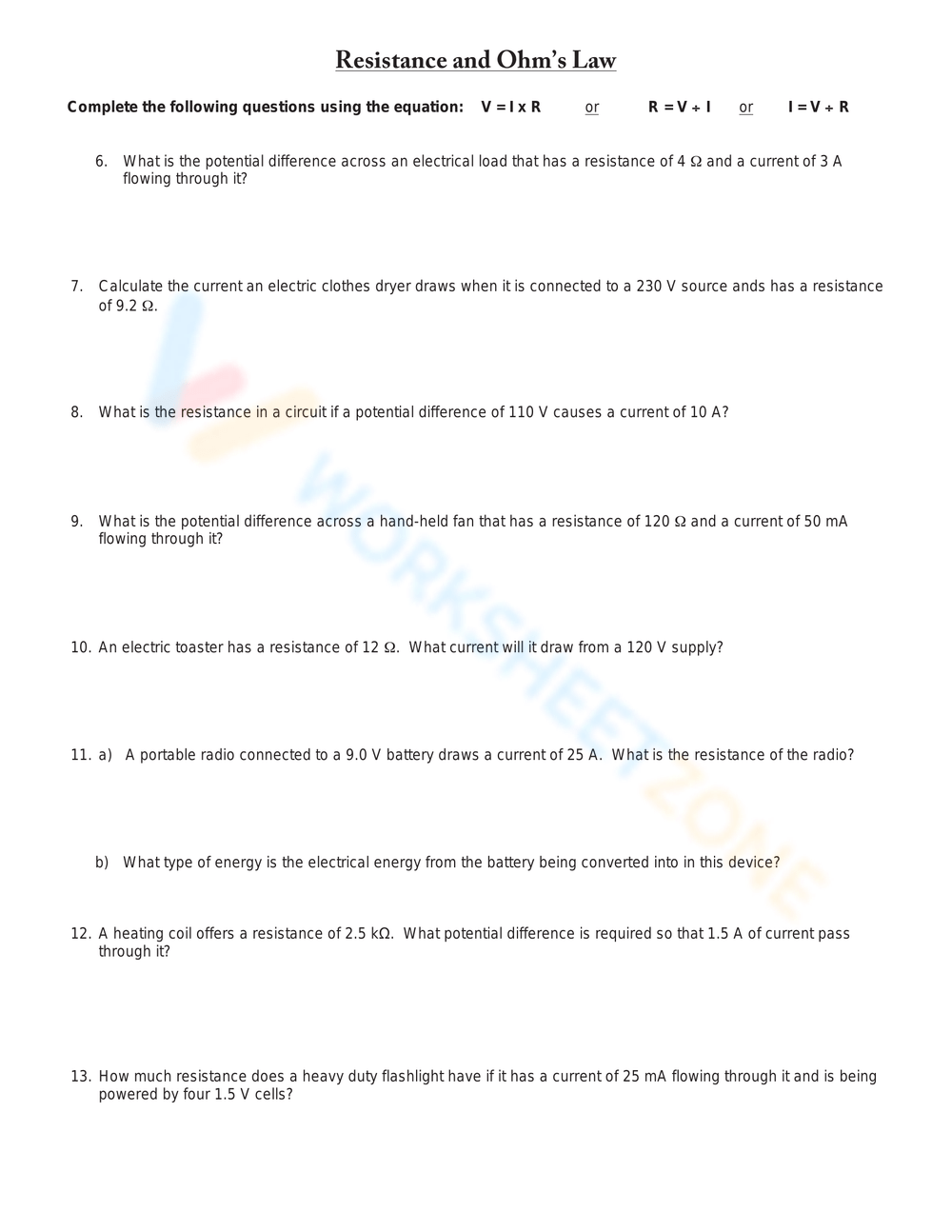 Resistance Calculations Worksheet Worksheet Worksheets Library