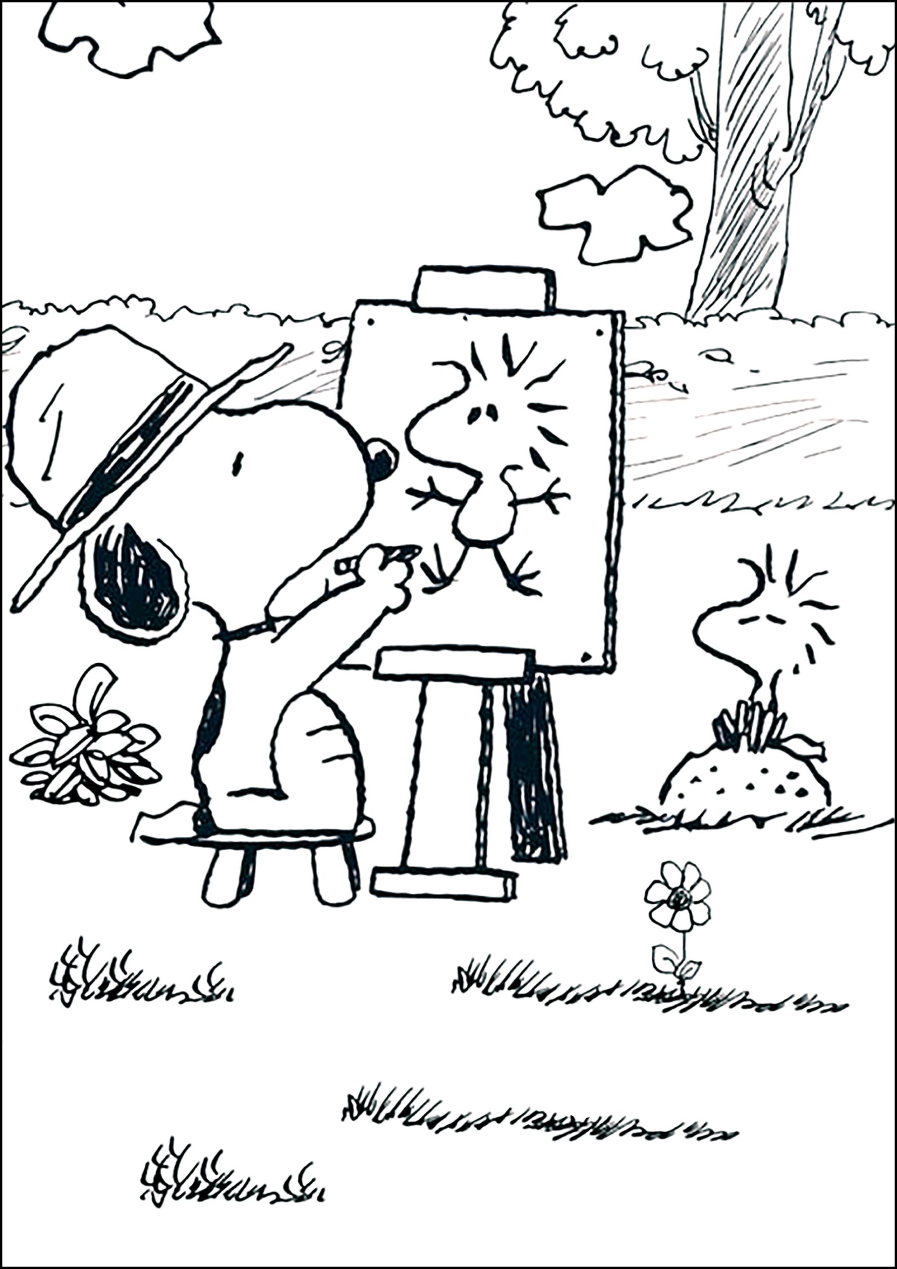 Snoopy Paints Woodstock Snoopy Coloring Pages