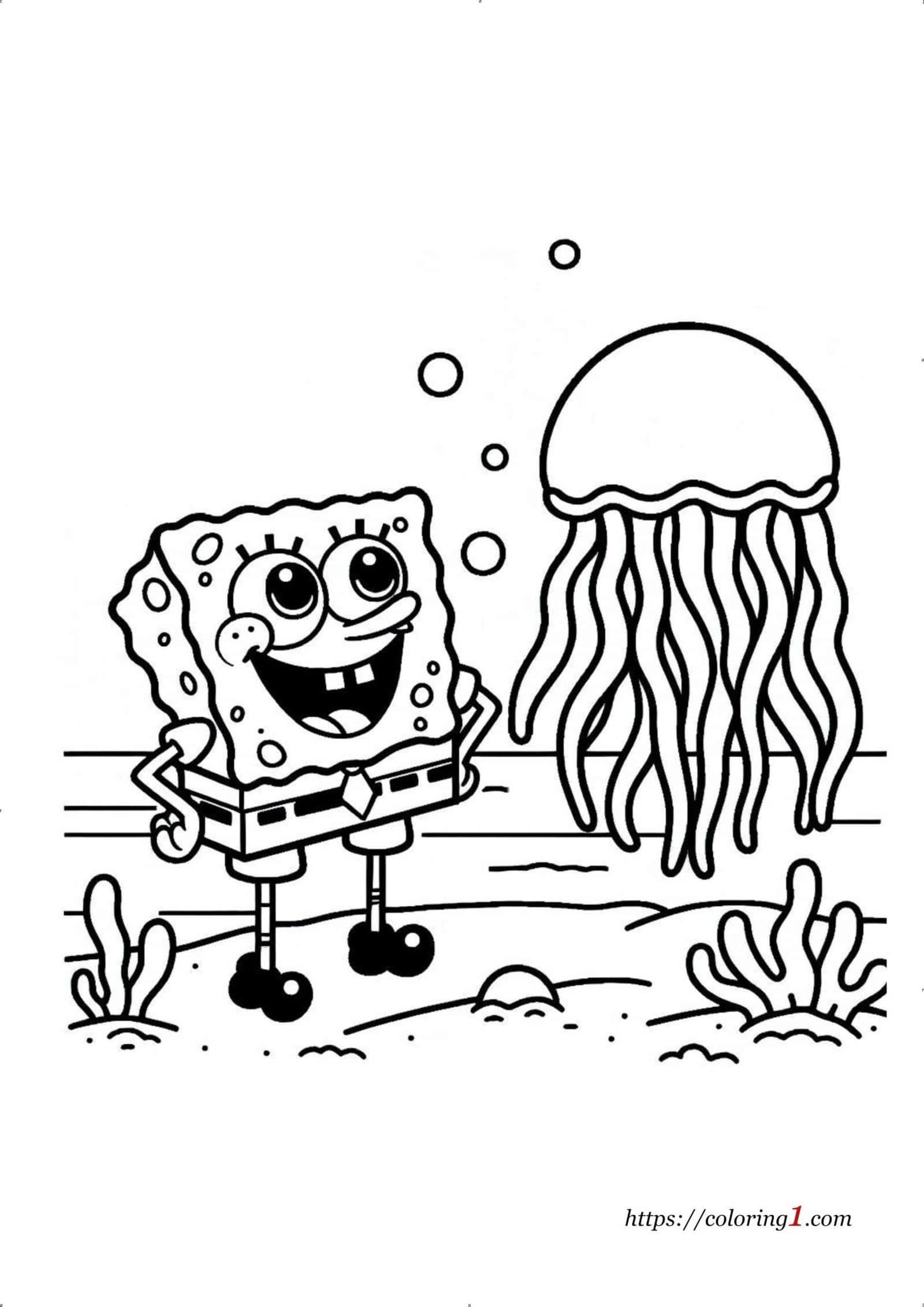 SpongeBob Jellyfish Coloring Page Free Coloring Sheet 2024