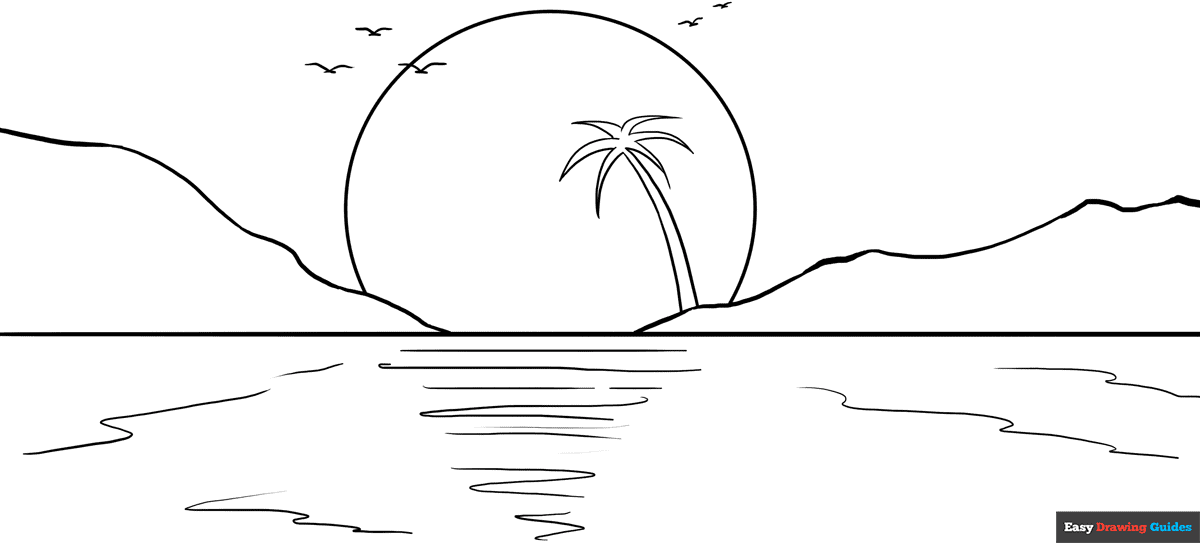 Sunset Coloring Page Easy Drawing Guides