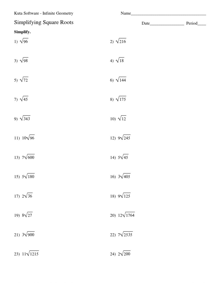 1 Simplifying Square Roots PDF Teaching Mathematics Worksheets 