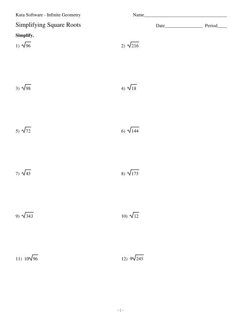 1 Simplifying Square Roots Worksheets Library