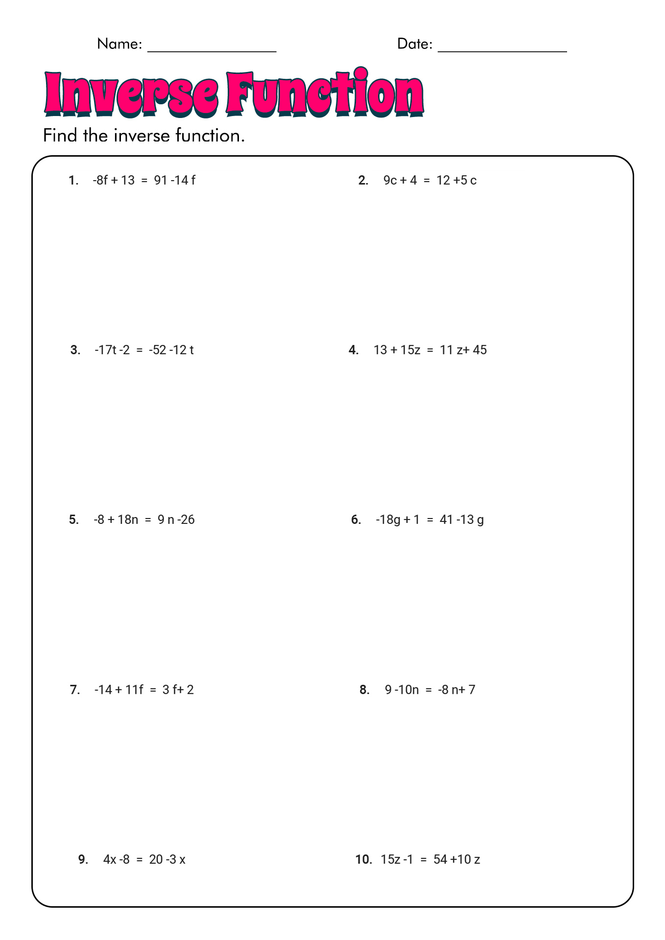 12 Inverse Functions Worksheet And Answers Free PDF At Worksheeto 12 Inverse Functions Worksheet And Answers Free PDF At Worksheeto