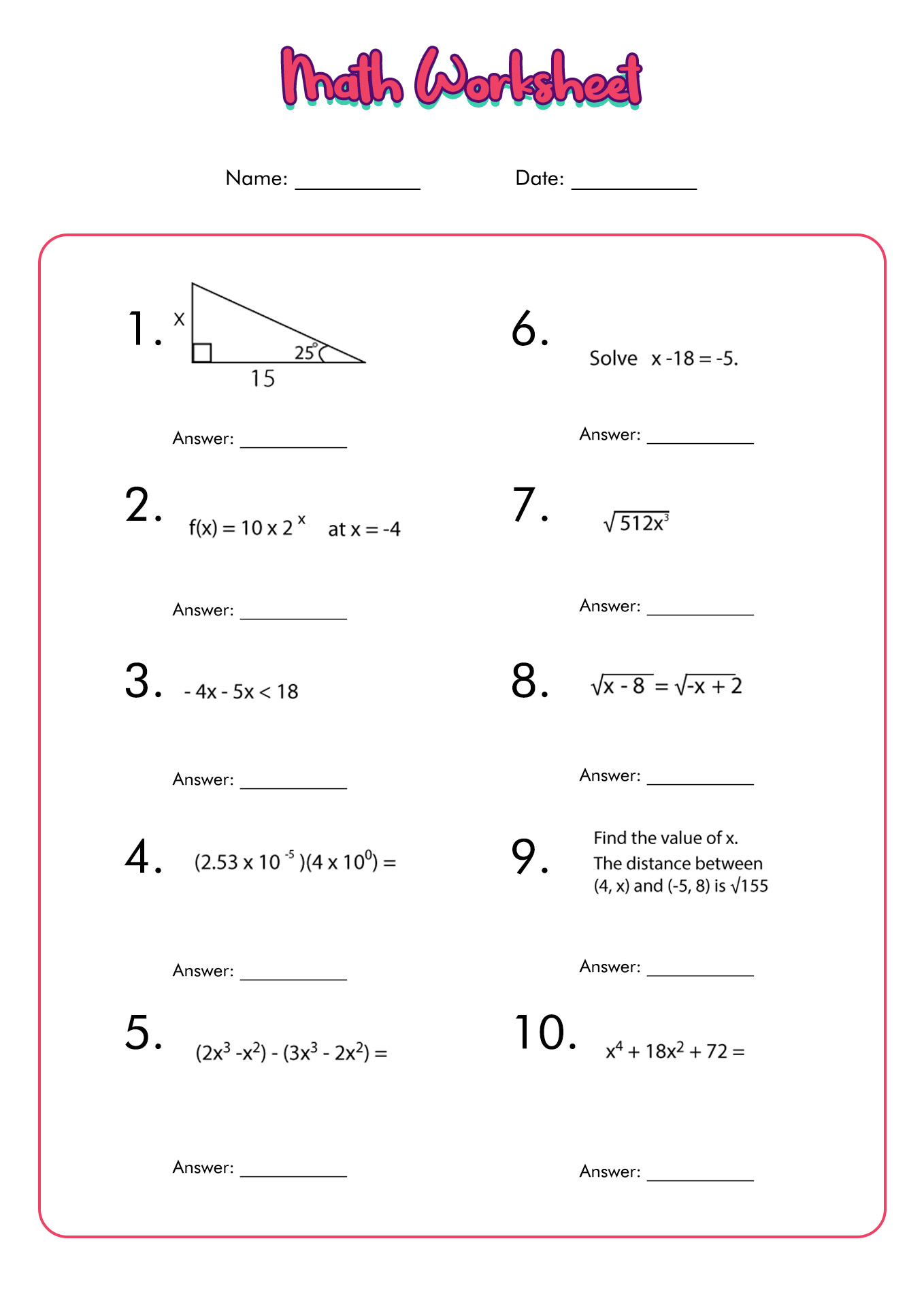 14 Printable Math Worksheets Free PDF At Worksheeto