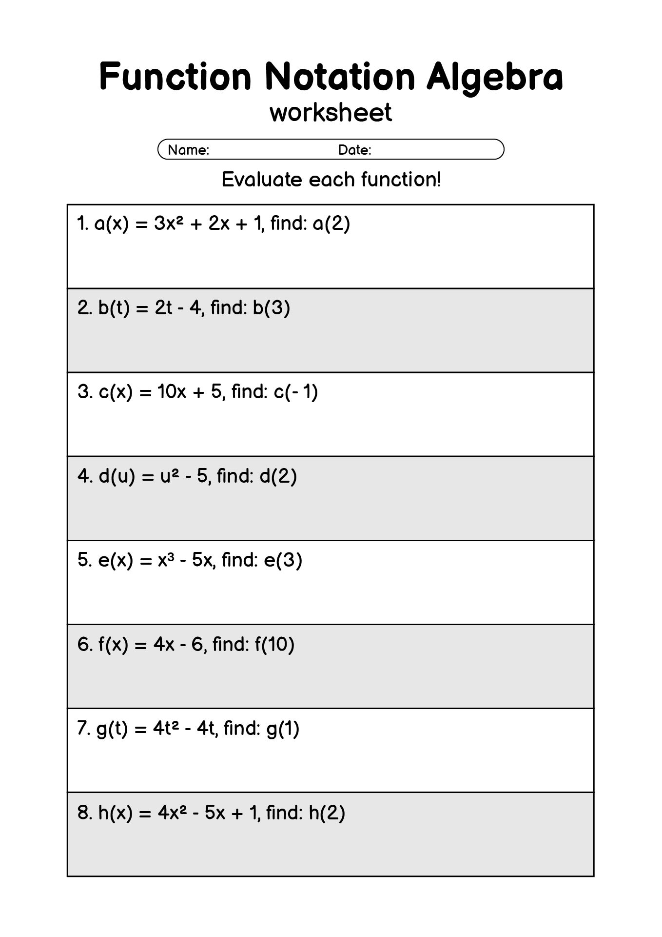 15 Function Notation Algebra Worksheets Free PDF At Worksheeto