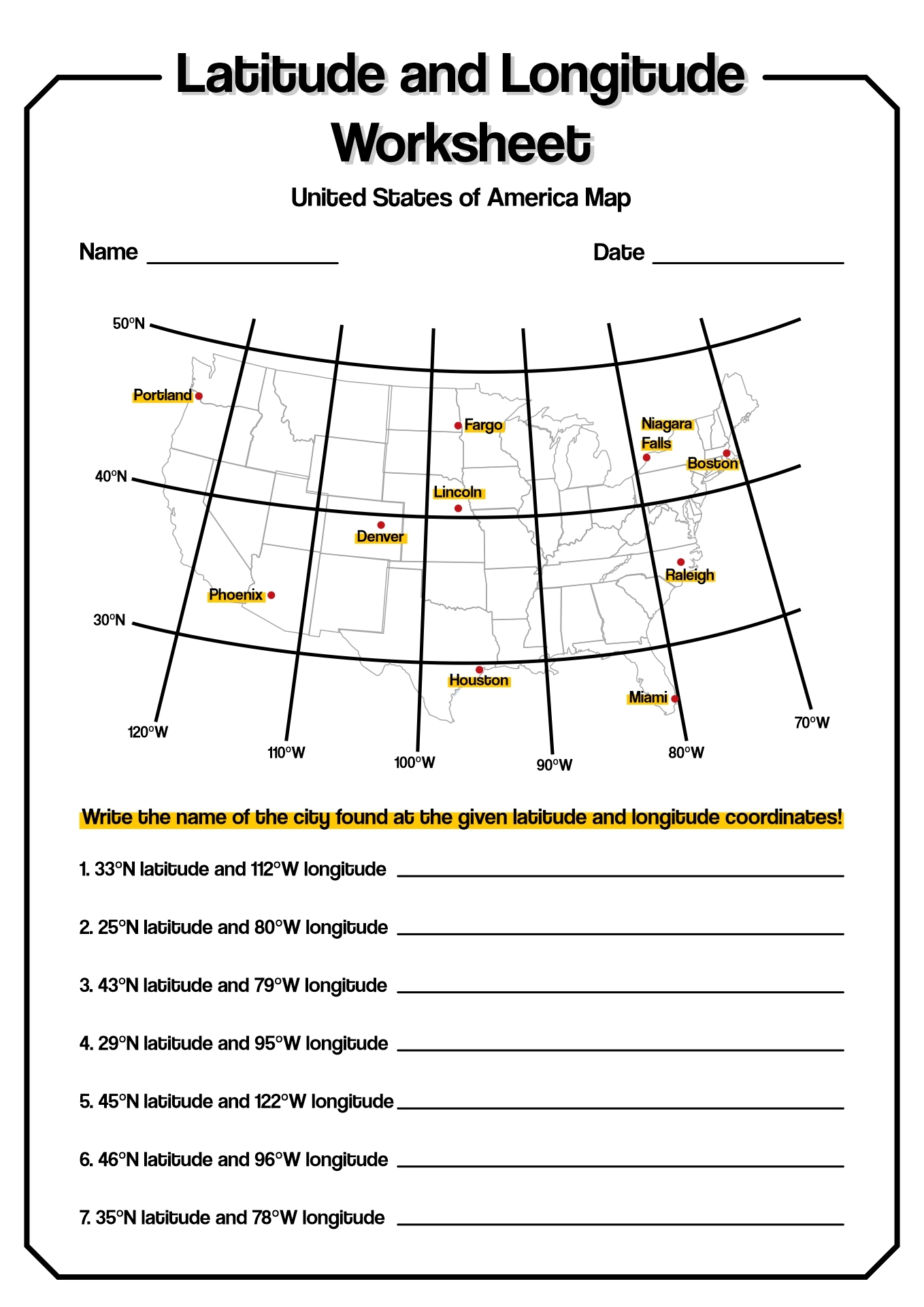 latitude and longitude worksheet