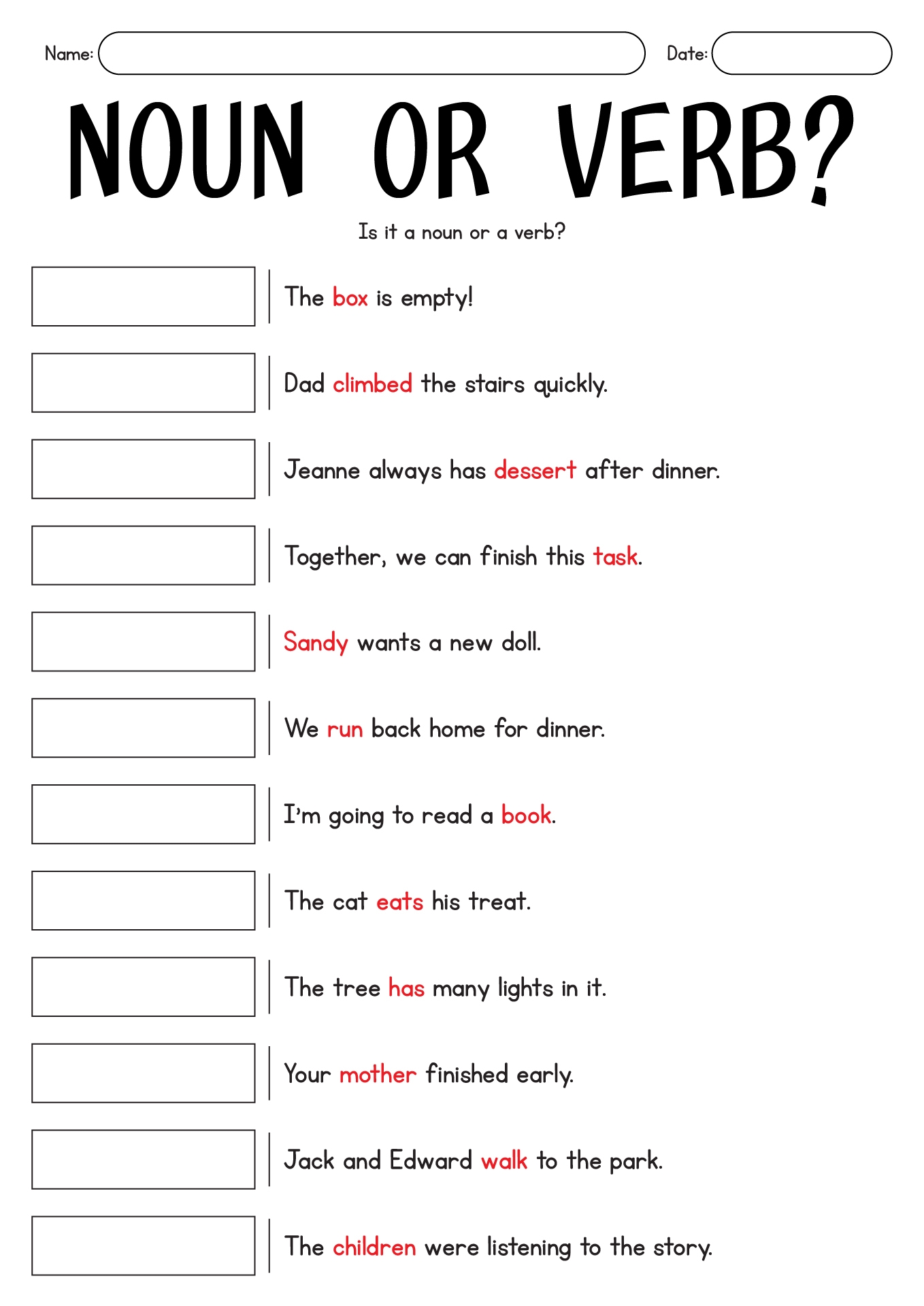 15 Nouns And Verbs Worksheets Sentences Free PDF At Worksheeto