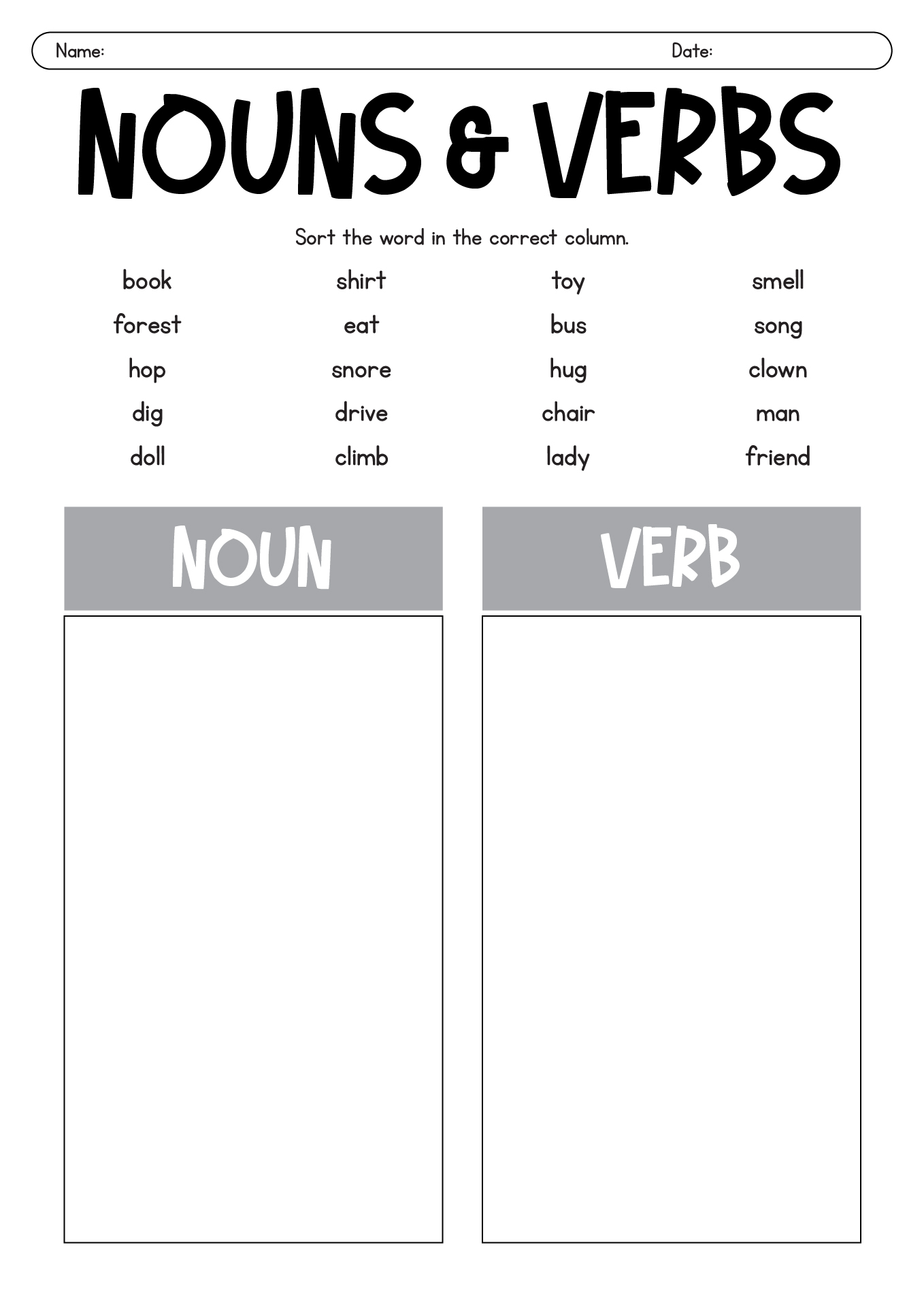 15 Nouns And Verbs Worksheets Sentences Free PDF At Worksheeto