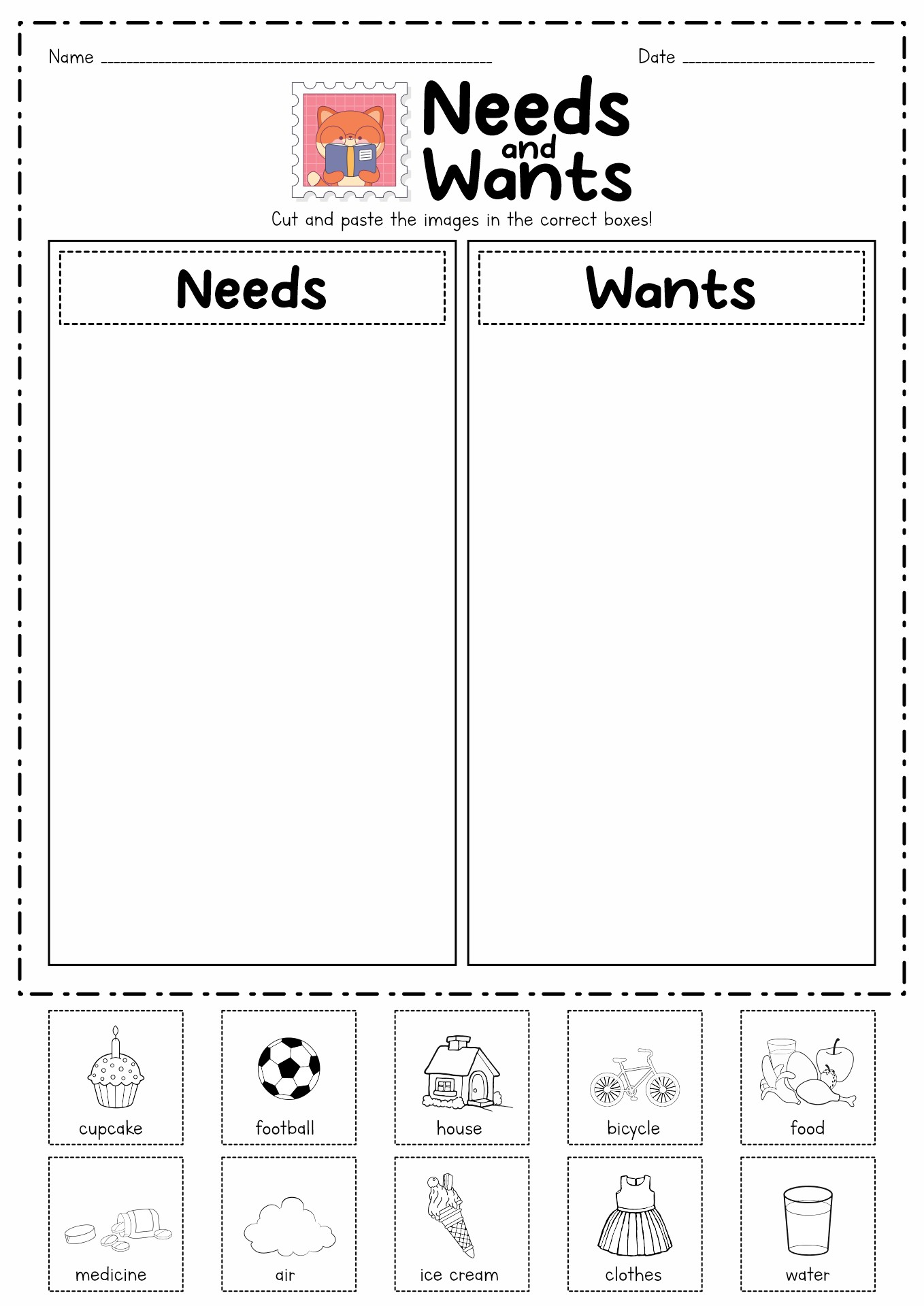 needs and wants worksheet