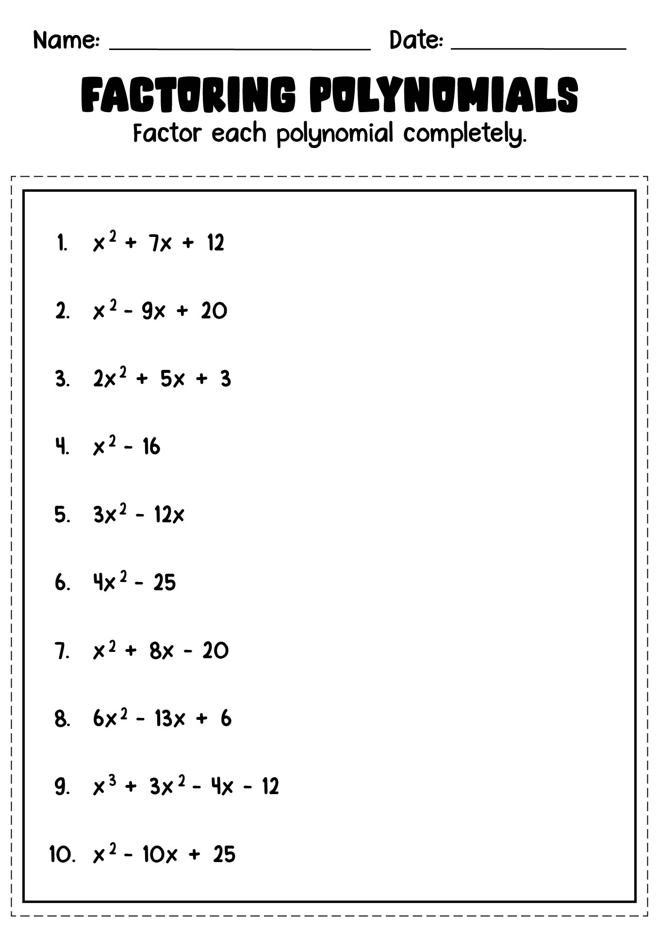17 Polynomial Worksheets Printable Free PDF At Worksheeto