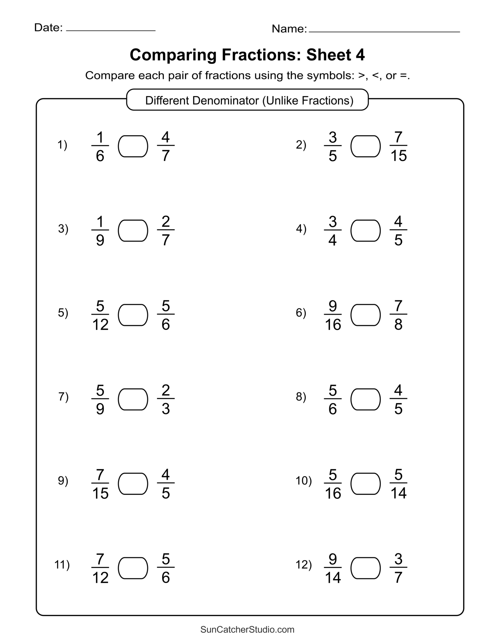 1st Grade Comparing Fractions Worksheets 1st Grade Comparing Fractions Worksheets