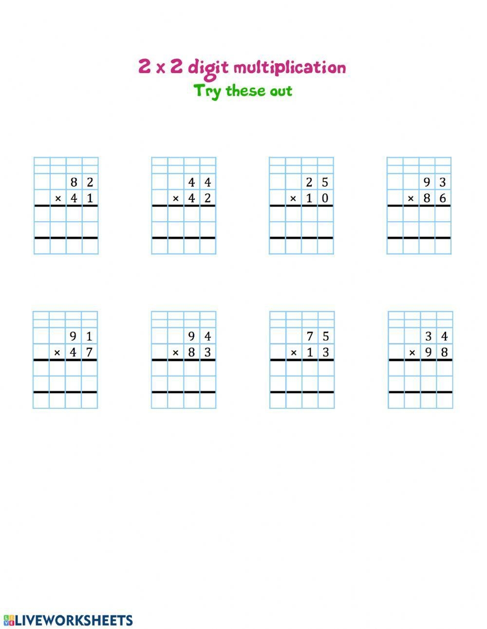 2 By 2 Digit Multiplication Interactive Worksheet Worksheets Library