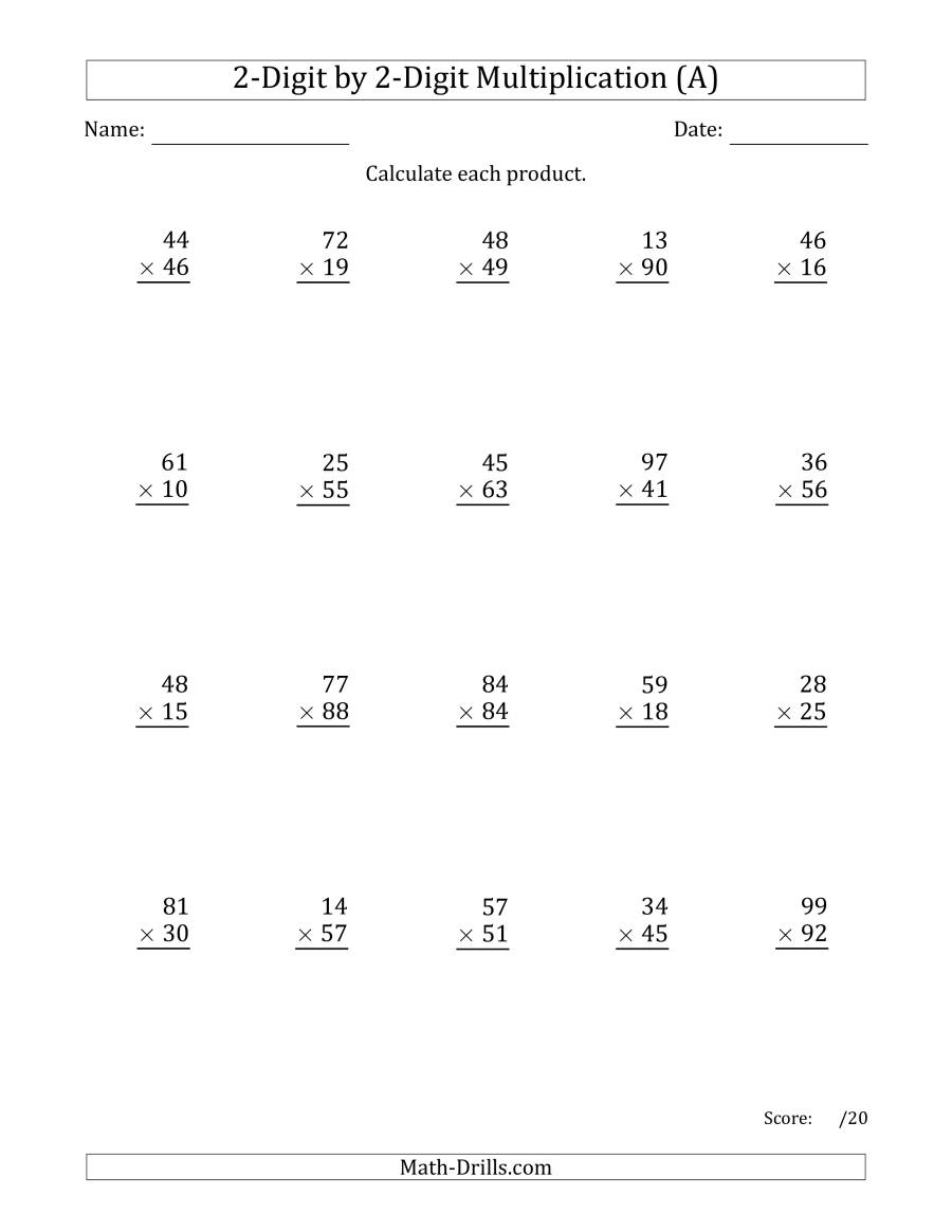 2 By 2 Digit Multiplication Worksheets Free Printable