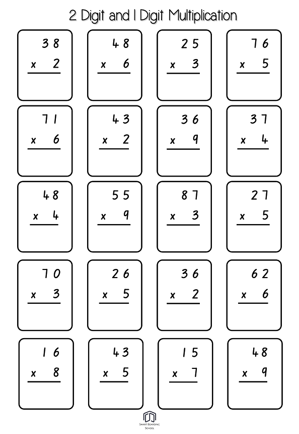2 Digit And 1 Digit Multiplication Smartboardingschool Worksheets 