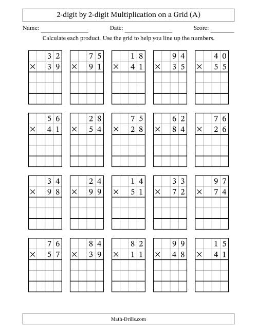 2 digit By 2 digit Multiplication With Grid Support A Worksheets