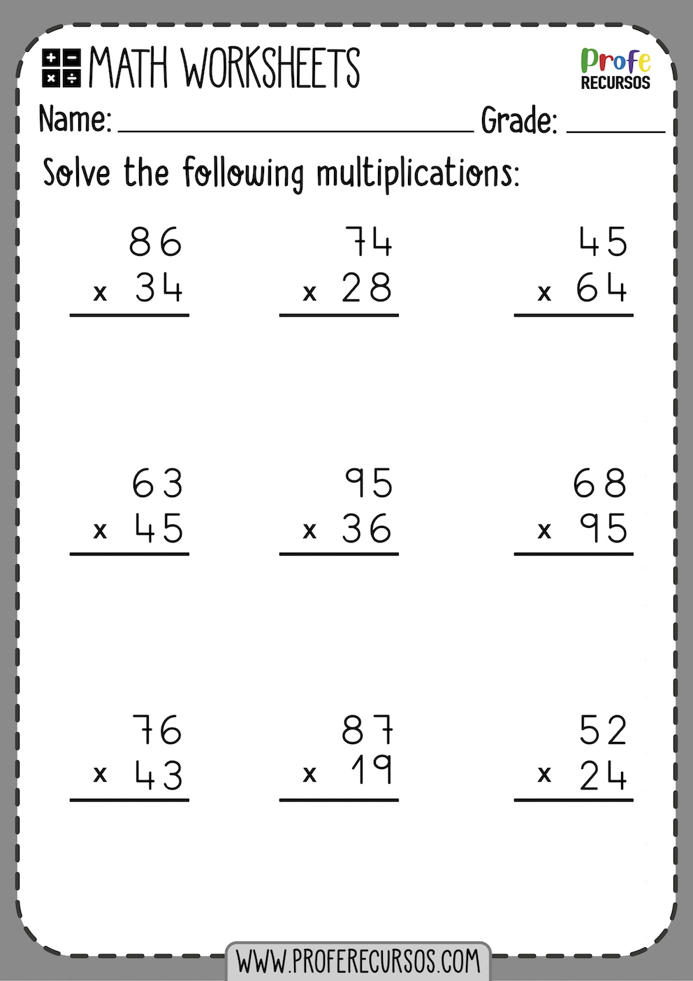 multiplication worksheet two digit