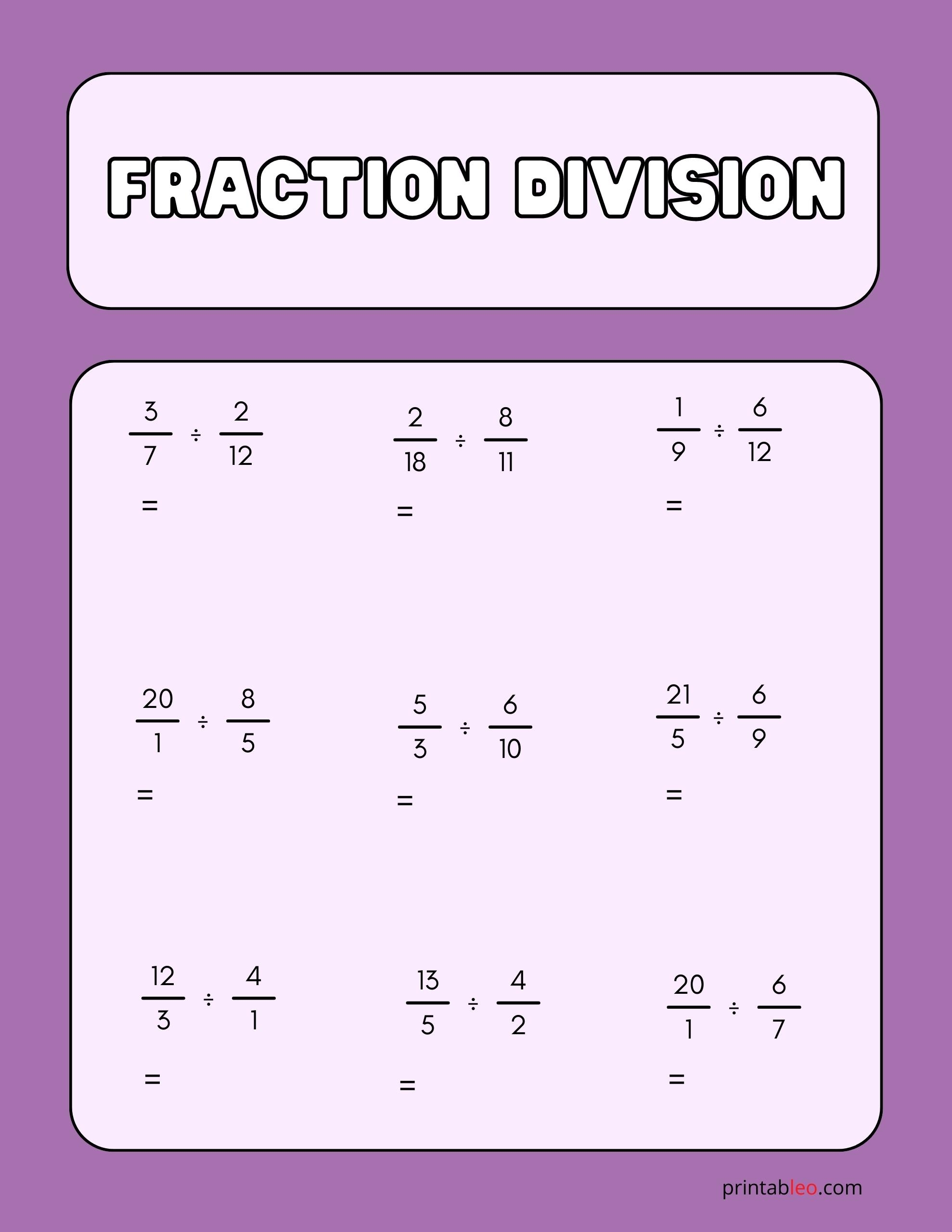 25 Fraction Division Worksheet Printableo Com 25 Fraction Division Worksheet Printableo Com