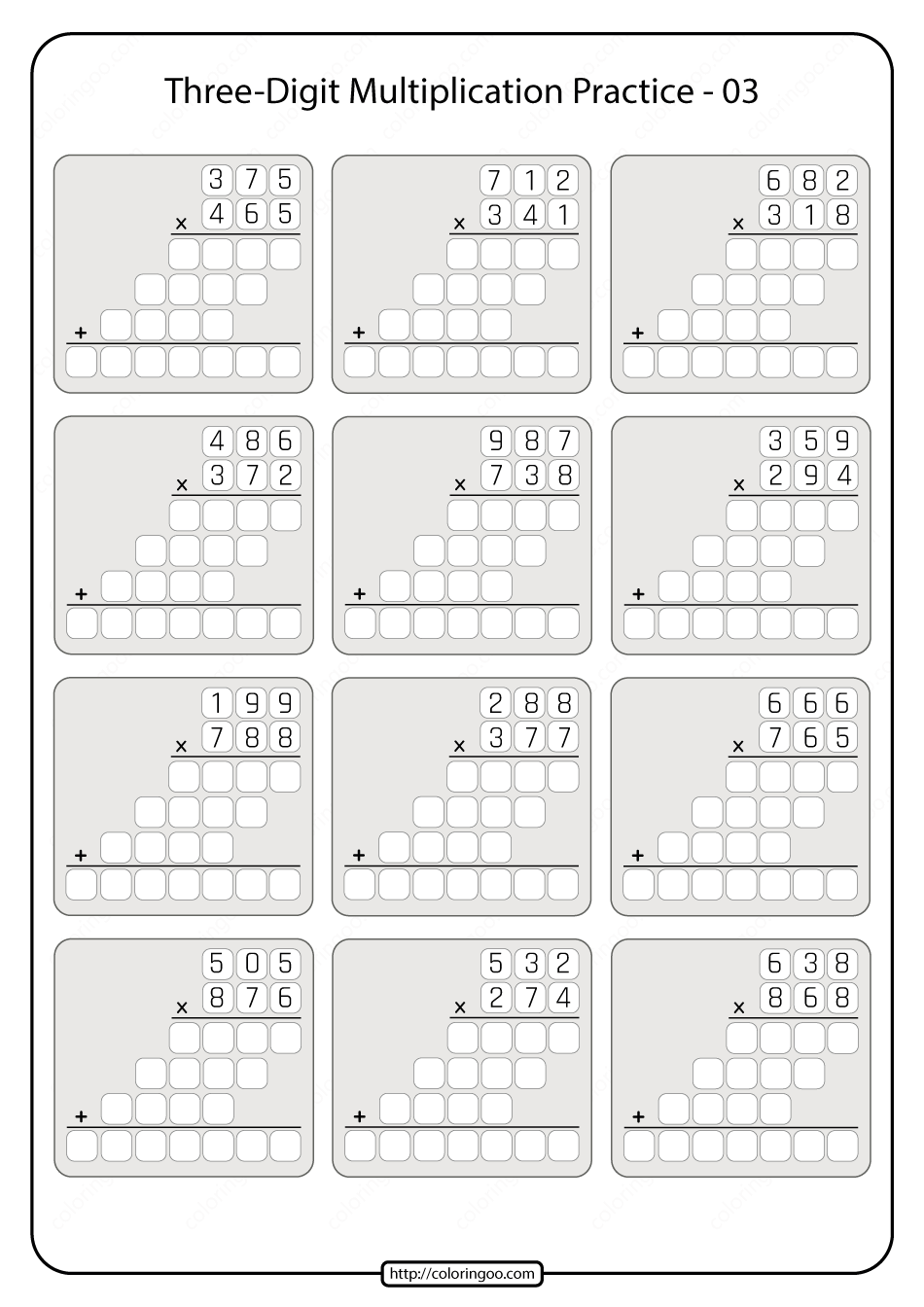 3 Digit Multiplication Worksheets Printable Preschool Coloring 3 Digit Multiplication Worksheets Printable Preschool Coloring